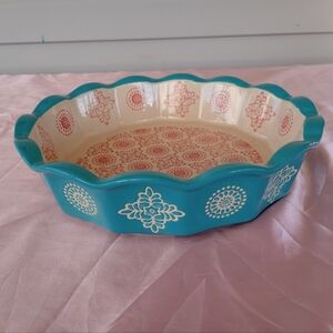 ZONESUM 10.2" Ceramic Deep Dish Pie/Tarte/Quiche Plate Turquoise Red White